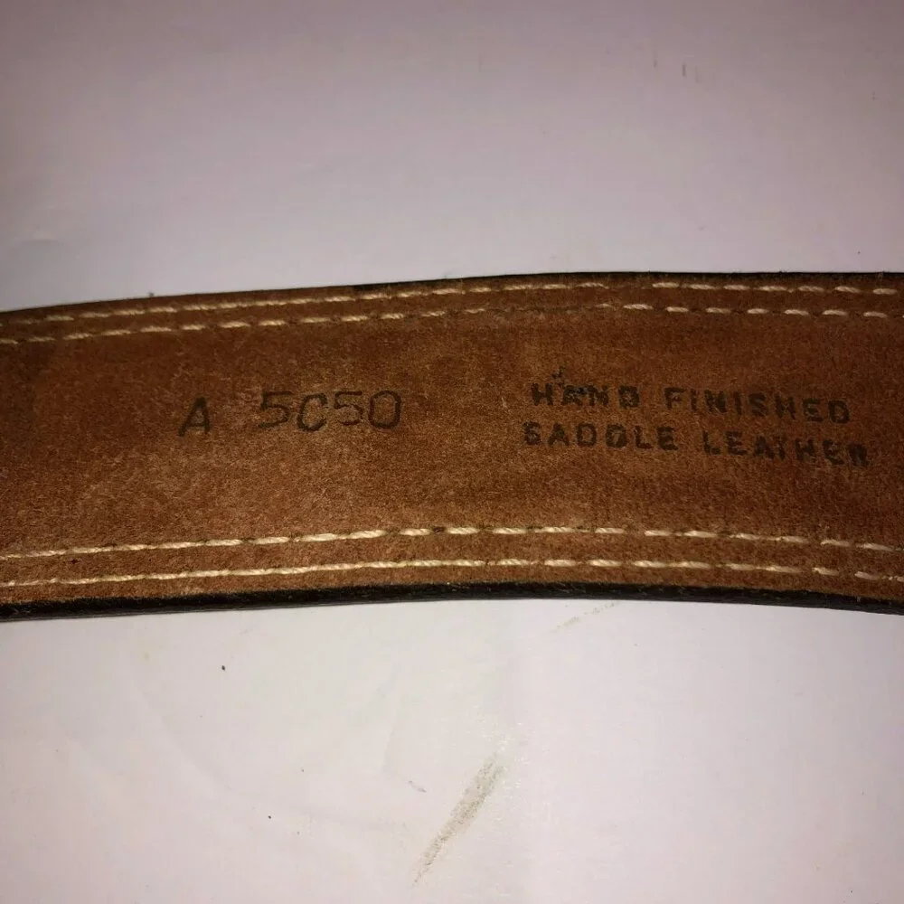 Vintage Big John Belt Tooled Full Grain Brown Saddle Leather Brass Buckle Sz 36